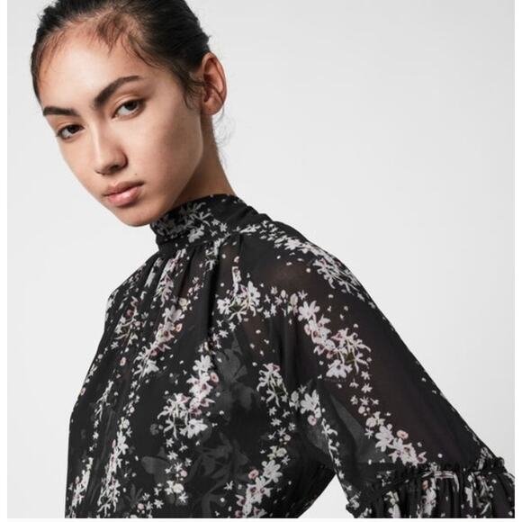 All Saints Eimar Cultivar Balloon Sleeve Sheer Floral Womens Top Size 4 Small - Picture 16 of 16